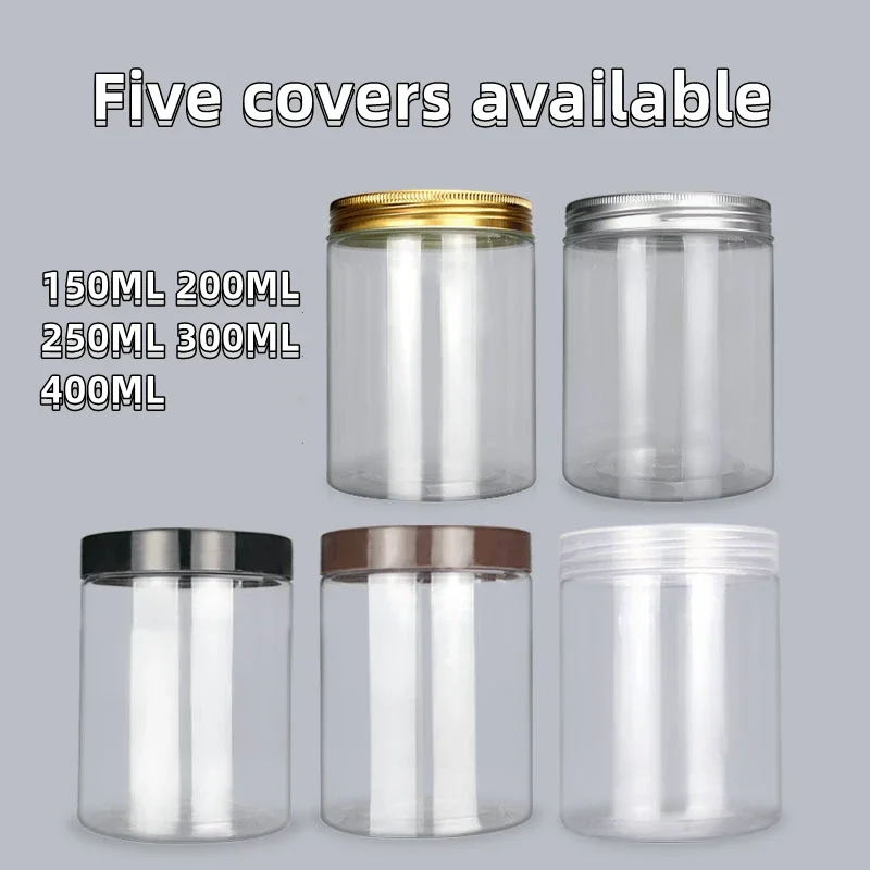 200ml 250ml 300ml 200g 250g 300g White Black Brown Transparent Lid Cover Clear Empty Packaing PET Plastic Jar Pot Containers