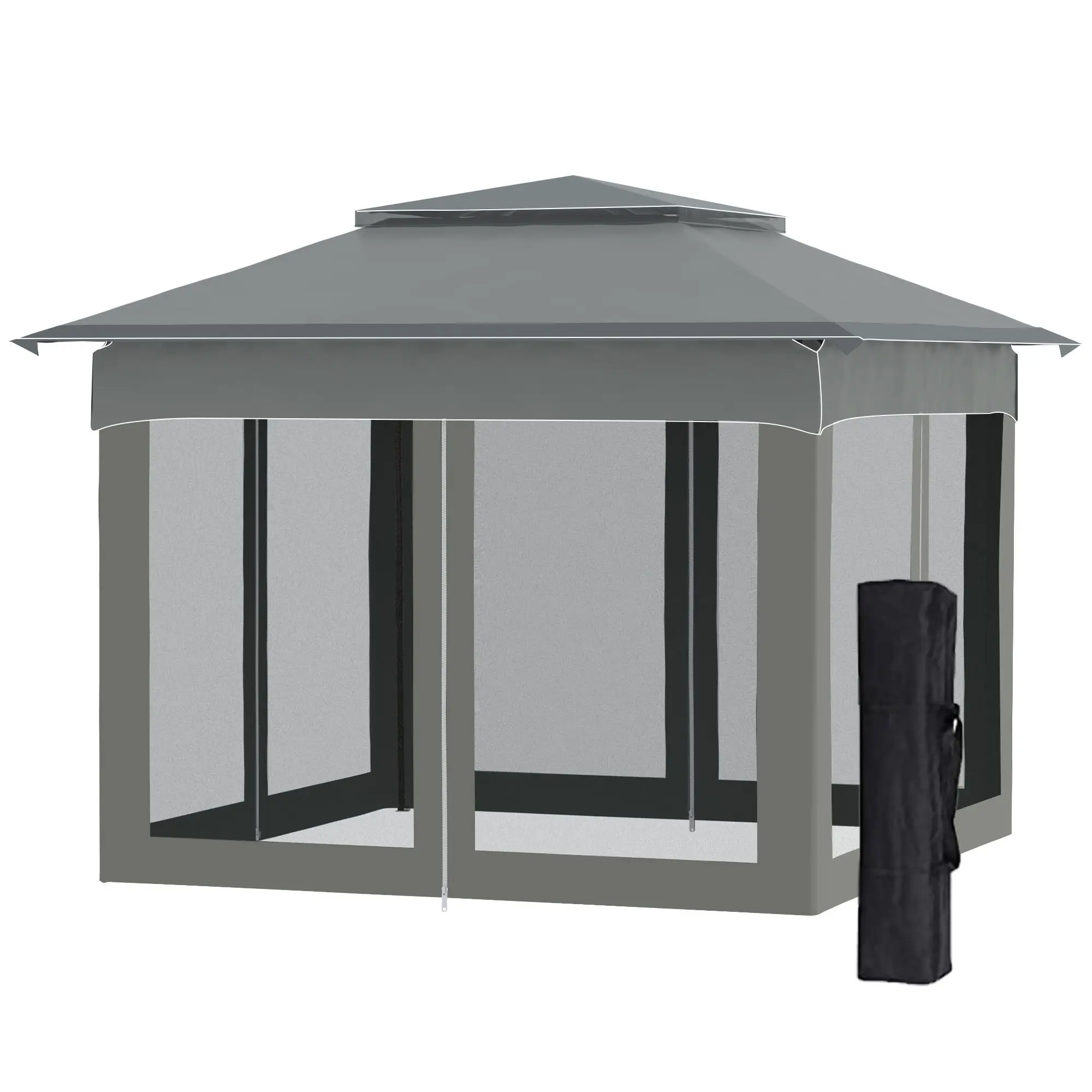 

For Outsunny Outdoor Patio Pop Up Canopy Gazebo Shelter with Zipper Netting, Carry Bag, 10.7'x10.7'x8.9', Dark Gray