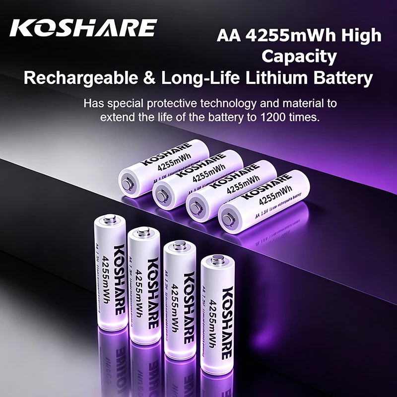 KOSHARE Rechargeable Batteries AA AAA 1.5V Constant Voltage High Capacity 4255mWh 1100mWh Lithium Battery For Solar Lights Mouse