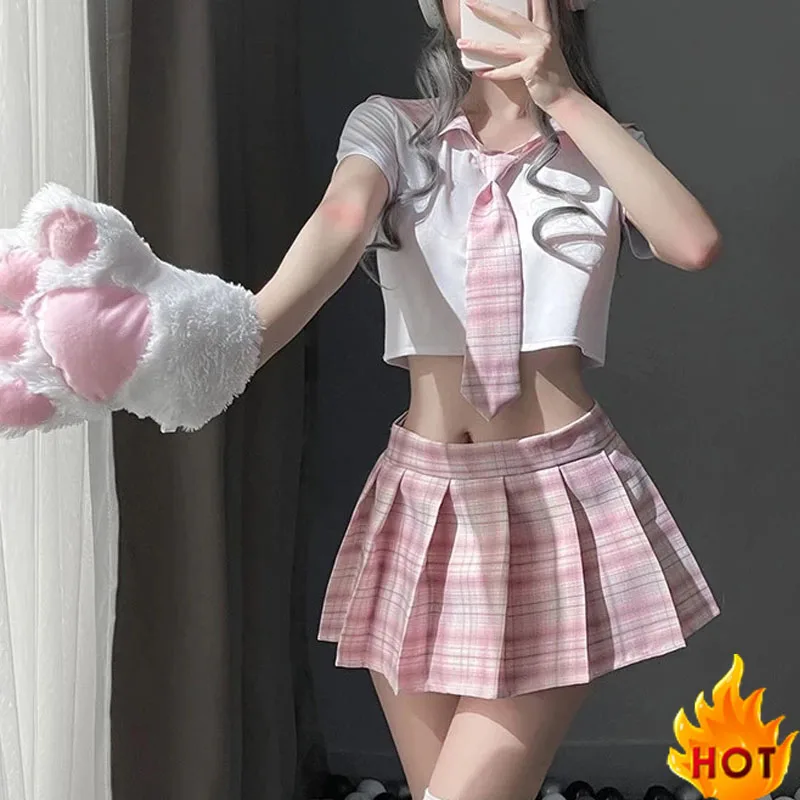 

Japanese Sweet Plaid Sexy School Girl Student JK Uniform Role Play Costume Cheerleading Clothing for Women Lingerie