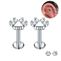 1PC 16g Titanium Steel Cat Paw Shape Crystal CZ Labret Lip Stud Cartilage Tragus Helix Piercing Stud Fashion Cute Party Jewelry