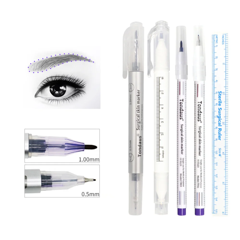 

1Set Sterilized Tattoo Marker Pen Surgical Skin Microblading Positioning Tool with Measuring Ruler Permanent Makeup Accessories