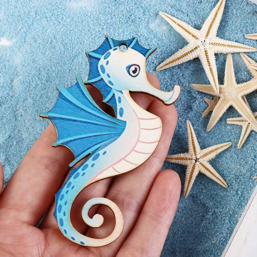 

24pcs Wooden Ocean Animal Hanging Ornament Turtle Seahorse Ocean Theme Ocean Themed Pendant Starfish Seashell DIY Sea Life Decor