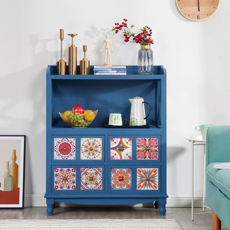 

American country painted chest bedroom, solid wood storage cabinet, drawer locker, simple living room retro