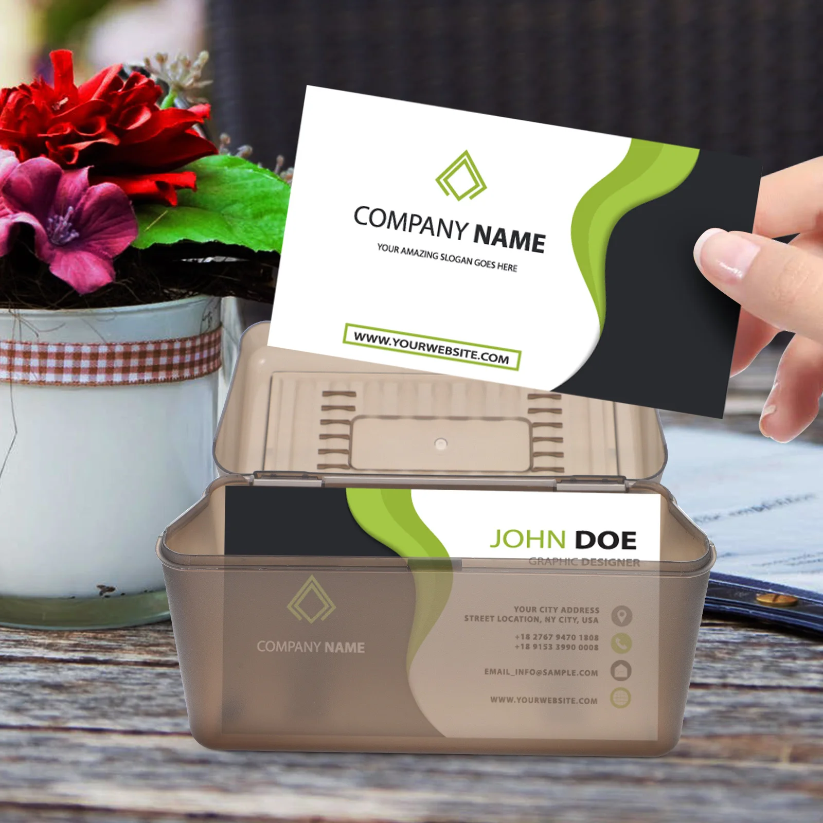 

Business Card Box Premium PP Material Thickened Non-Slip Base Desktop Card Holder for Office Reception Conference Name Cards