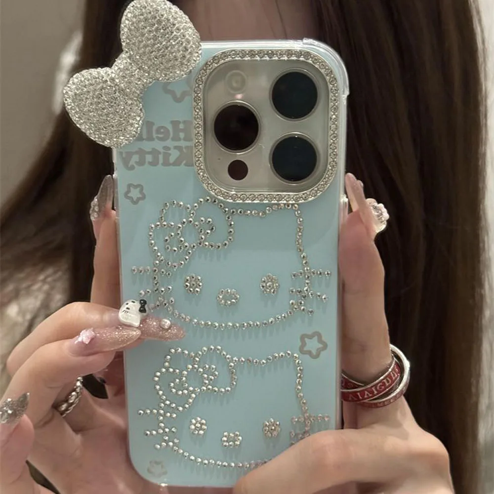 Luxury with Diamonds Hello Kitty Iphone14Promax Phone DIY Case Suitbale 15Pro 13/12 Anti Drop Phone Case Kawaii Birthday Gift