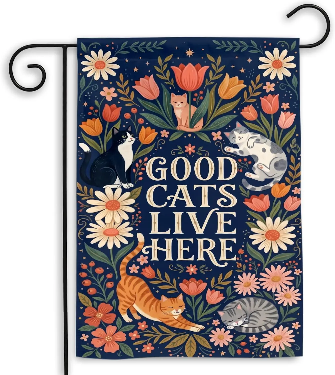 MAIANEY Good Cats Live Here Garden Flag, Floral Cat Lover Yard Decor, Cottagecore Outdoor Banner, Whimsical Feline Garden Fl uui