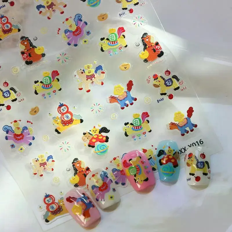 Cartoon Pferd Nail art Aufkleber Stilvolle Maniküre Aufkleber Klebstoff Sternzeichen Pferd Neujahr DIY 3D Nagel Aufkleber Nagel Charme Maniküre