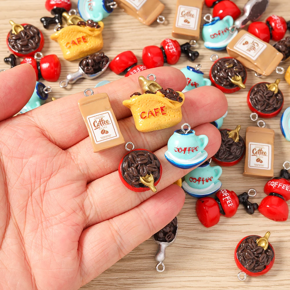 Tusember 10 Stück Kunstharz-Simulations-Lebensmittel-Anhänger Kaffee-Anhänger für Schmuckherstellung Ohrringe Halsketten Armbänder DIY-Zubehör – Detail 2
