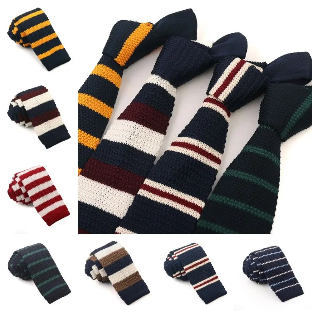 Simple Thicken Striped Knitted Tie Fur Adjustable Knitting Shirt Necktie Warm Soft Men Cravat Suit Accessories