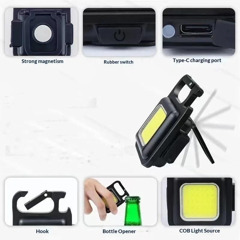 2026 New Portable COB Keychain Light 500LM USB Rechargeable Work Light Magnetic Mini Flashlight Camping Emergency Lamp Hiking view 3