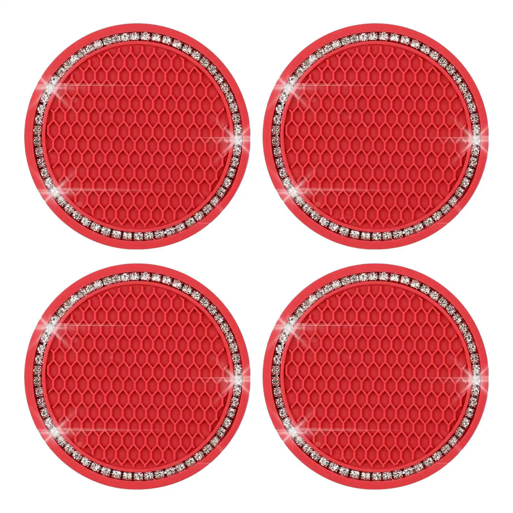 Bling Car Coasters PVC Travel Auto Cup Holder Rhinestone Car Insert Coaster Anti Slip Interior Accessories 4 Pack