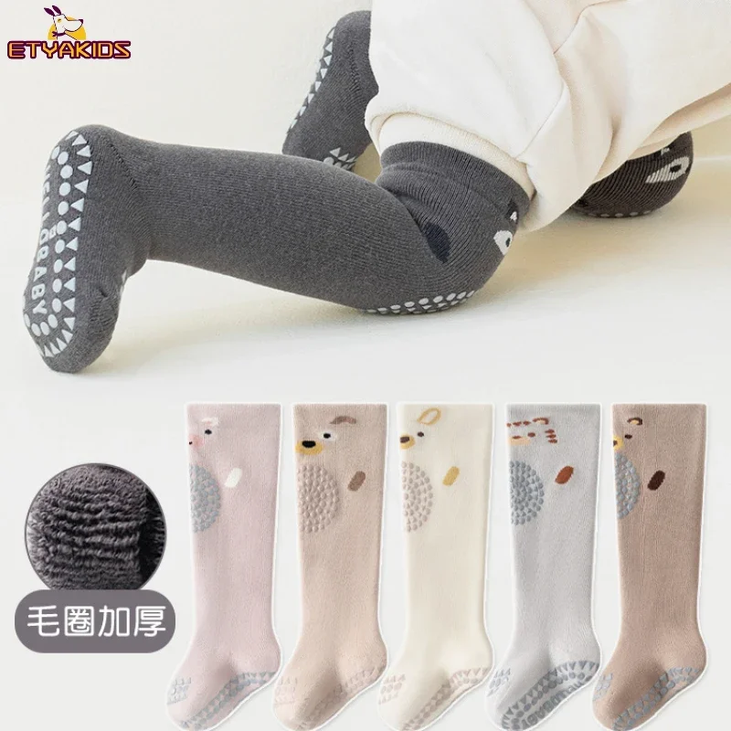 Cartoon Mid-Calf Crew Animal Anti-slip Floor Socks for Baby Kids Stockings Winter Thicken Warm Knee High Socks Over-The-Calf