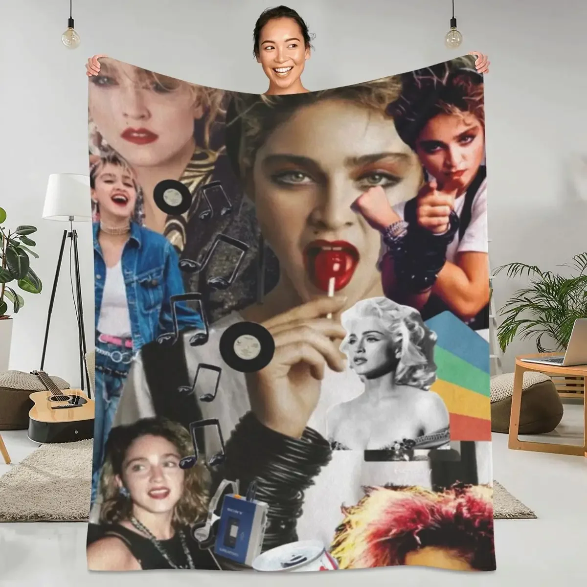 

Madonna Flannel Blankets Singer Funny Photo Super Warm Throw Blanket for Couch Bed Picnic Pattern Bedspread Sofa Bed Cover