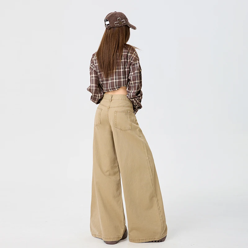 2026 Spring Hot Cotton American High Waist Wide Leg Pants with Slimming Design, Loose Casual Pants for Women, Street Style Y2K