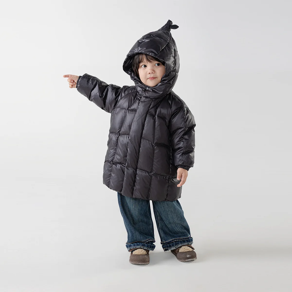 Children's down jacket elf cap winter jacket small children Korean solid colour Korean version of the outerwear tops