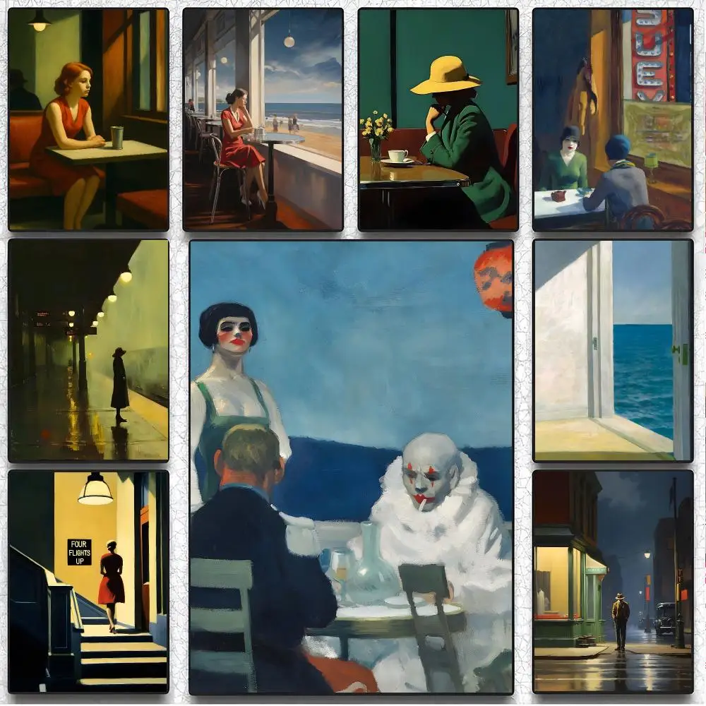 Classic Painter Edward Hopper Poster Artistic Peel-Off Wall Decor, Indoor Outdoor Home Ornament for Collectors