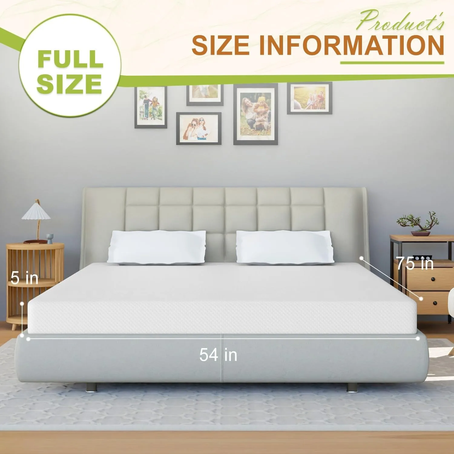 5 Inch Full Size Mattress, Gel Memory Foam Full Mattress, Pressure Relieving, Cooling Gel Foam, Full Mattress in a Box, White