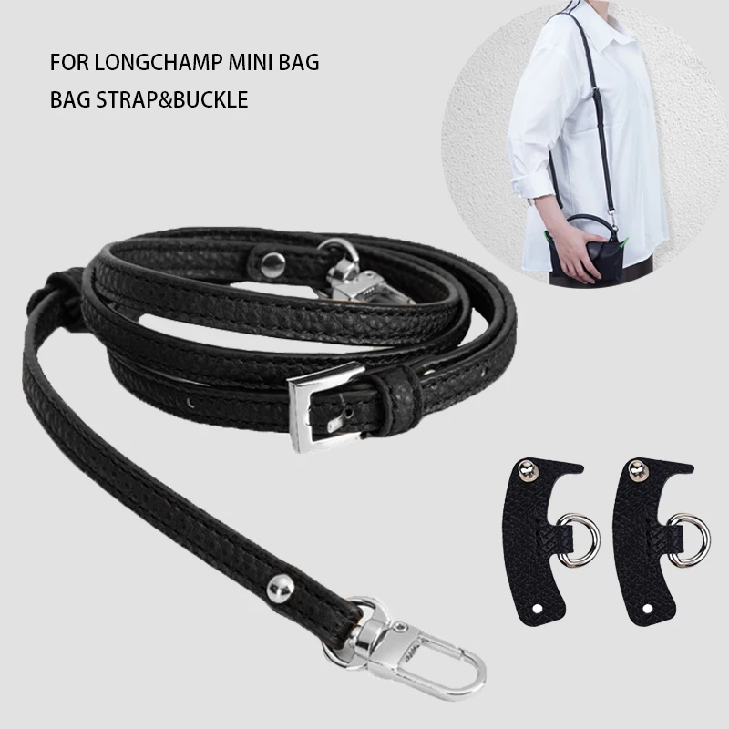 Black Bag Strap For Longchamp Mini Bag Genuine Leather Punch-free Shoulder Strap Conversion Hang Buckle Bag Accessories