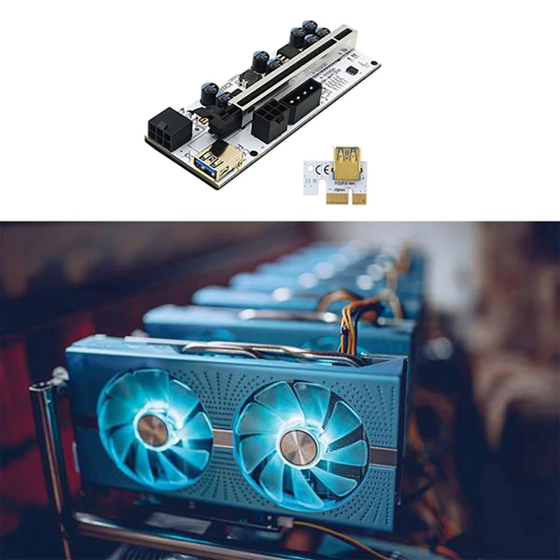 10 Pcs VER 010-X PCIE Riser 1X to 16X Graphic Extension with Flash LED for Bitcoin GPU Mining Powered Riser Adapter