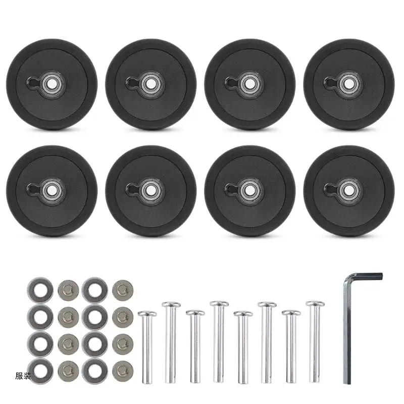 

D0UD 8Pcs 55mm Black Suitcase Luggages Double Swivels Castors Repair Kits Easy Install for Replacement Luggages