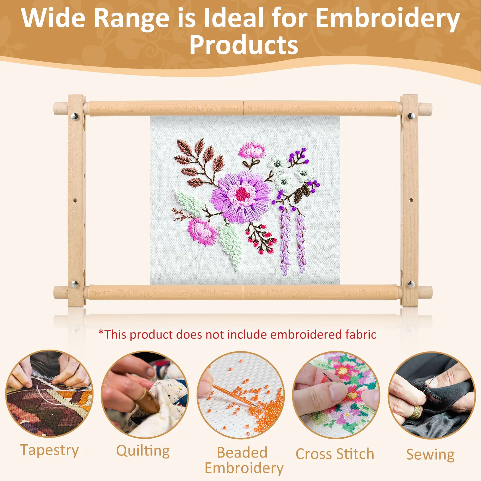 Embroidery Frame Needlepoint Embroidery Tapestry Scroll Frame Square Shape Wood Cross Stitch Frame For Stitching Sewing Craft