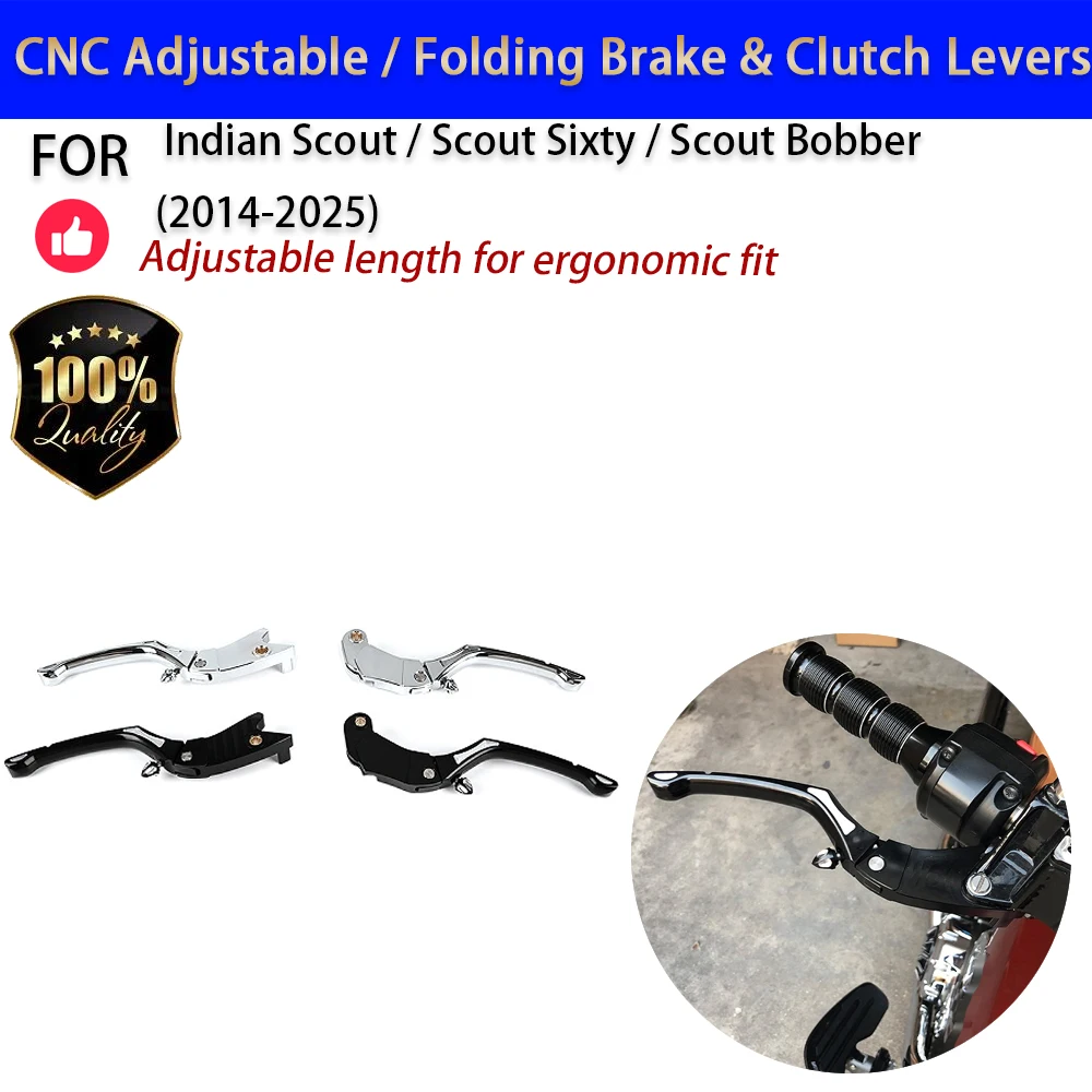 For Indian Scout Scout Sixty Bobber Adjustable Folding Brake Clutch Levers 2015-2025 No-Drill Accesorios Moto