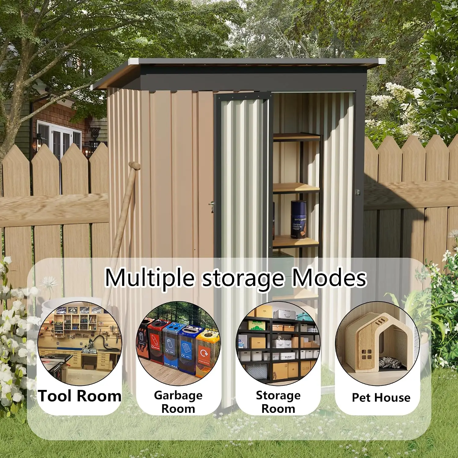 Metal Garden Shed Outdoor Storage Pent Roof Lockable Door Waterproof Backyard Patio Lawn Equipment 4.27x2.42FT, Customized