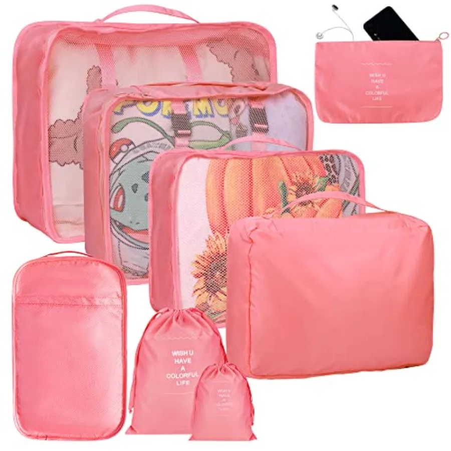 

8 Set Packing Cubes for Suitcases Travel Luggage Organizers with Laundry Bag Compression Storage Shoe Bag Clothing Underwear Ba