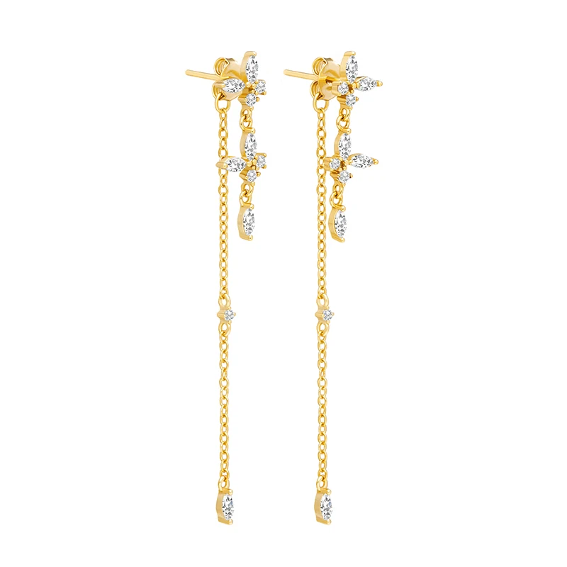 TIANDE Exquisite Zircon Tassel Chain Dangle Earrings for Women Fashion Gold Color Pierced Ear Stud Earrings Jewelry Accessories