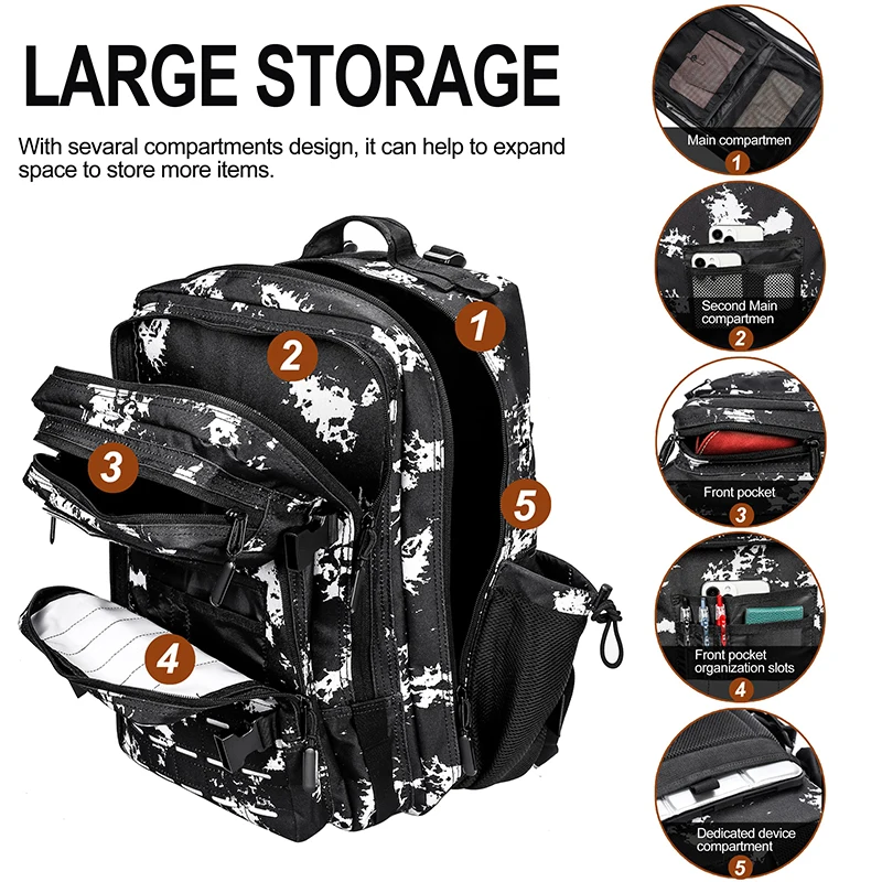 LHI 45L Tactical Backpack for Men Women Hinking Camping Climbing Explore Bag Sports Travel 3 Day Rucksack with Bottle Holder