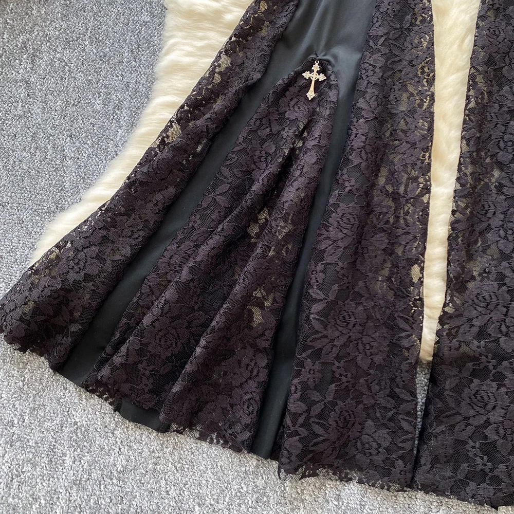 TWOTWINSTYLE Solid Patchwork Lace Flare Pants For Women High Waist Slimming Temperament Full Length Trousers Female KPA518742 - Image 6