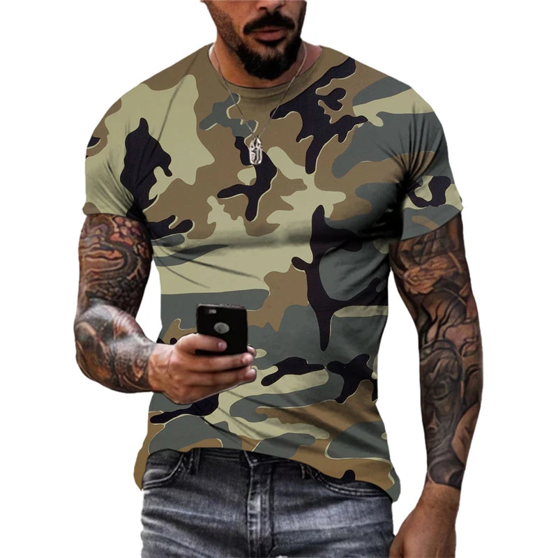 Simple Camouflage Graphics T-shirts Summer Fashion Short Sleeve O Neck 3D Printed T Shirts Casual Outdoor Sports Loose Mens Tees