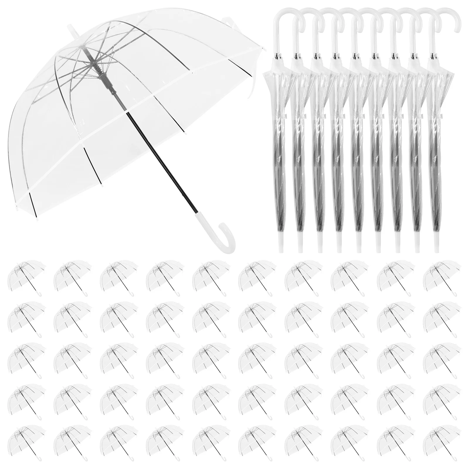 

60 шт. автоматических прозрачных зонтов-куполов с классической ручкой-крючком, 8 спиц, высокая видимость, для свадеб, выпускных и мероприятий на открытом воздухе