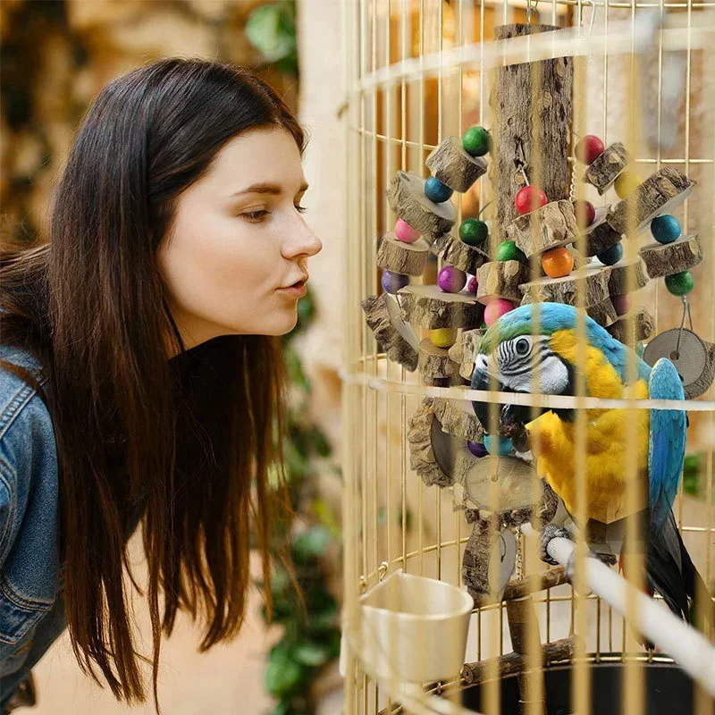 

For Bird Parrot Toys Natural Wood Large Birds Blocks Knots Tearing Toys Best for African Grey Macaws Cockatoos Parrot Birds