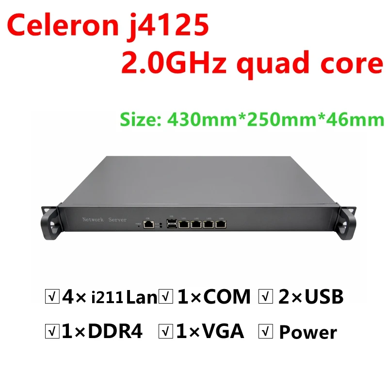 1U Rack Chassis Fanless Mini PC intel J1900 J4125 2.0GHZ Network Security Appliance 4 Intel i211 Lan Router PC