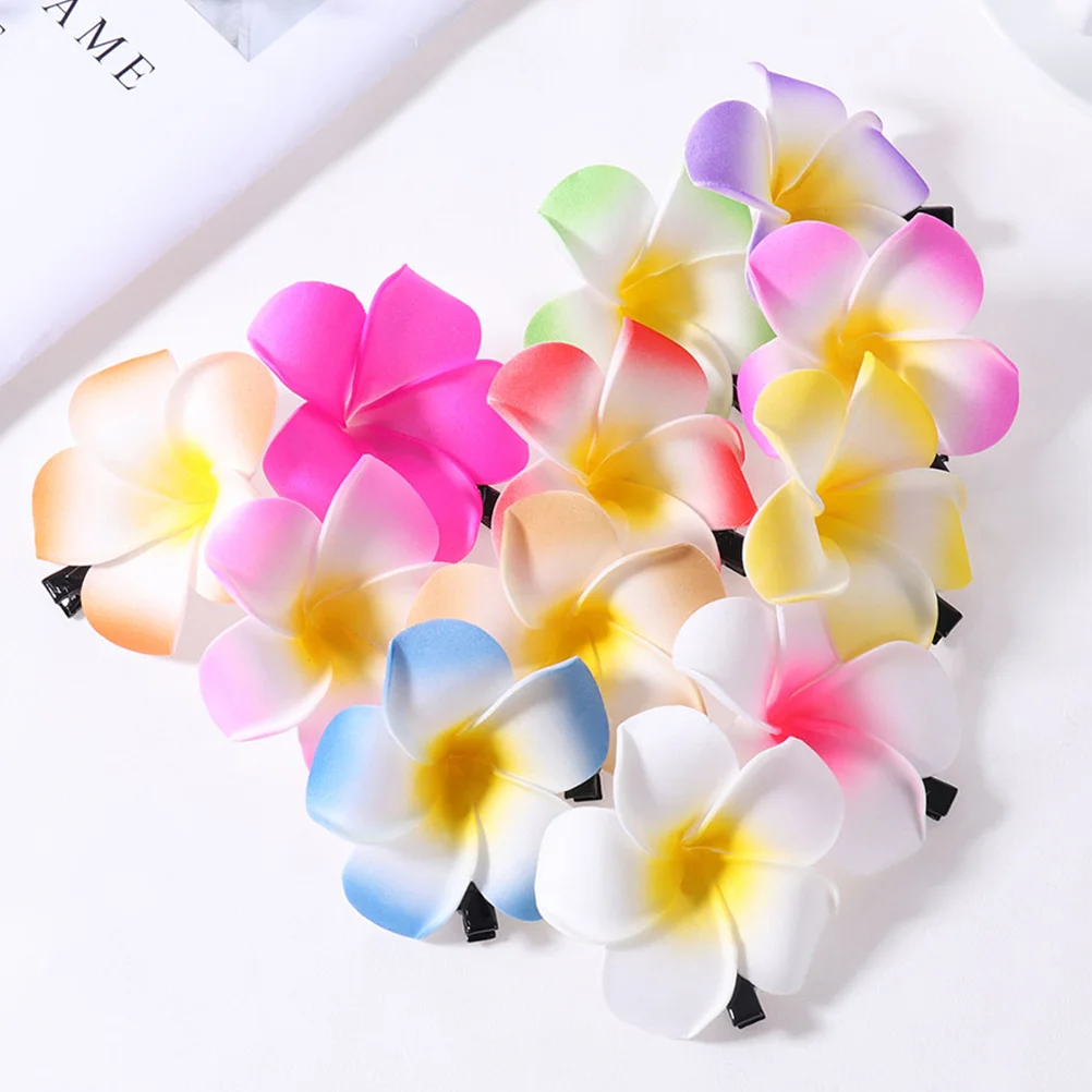 12 Pcs Simulated Plumeria Headdress Hair Accessories Tropical Flower Clip Foam Clips Hawaii for Women Hawaiian The Flowers