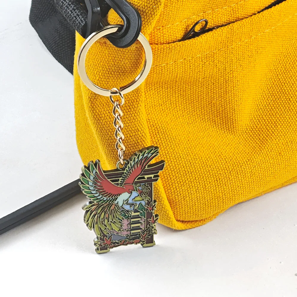 Ho-Oh Phoenix Schlüsselanhänger aus Zinklegierung, japanisches Torii-Tor, Kyoto Ahornblatt Schlüsselring, Rucksack-Anhänger, Gaming-Charms, Geschenkzubehör – Detail 5