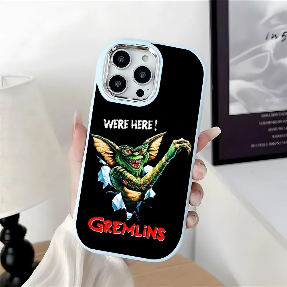 Gremlins Gizmo Monster Phone Case Plating Camera Oval Soft Silicone For IPhone16 15 11 12 13 14 Pro Max Thicken Candy Color