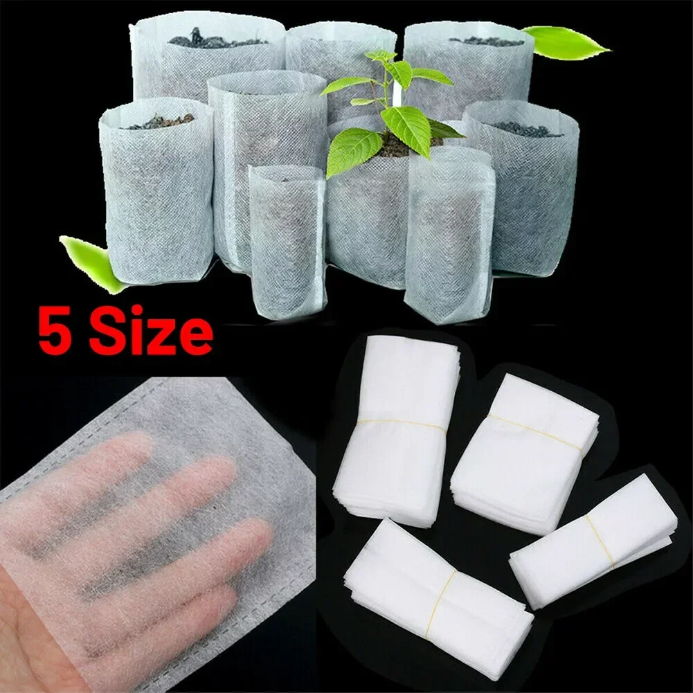 100pcs ย่อยสลายได้ Nonwoven Nursery Plant Grow ถุงต้นกล้าปลูกหม้อปลูกสวนเป็นมิตรกับสิ่งแวดล้อมระบายอากาศกระเป๋า H