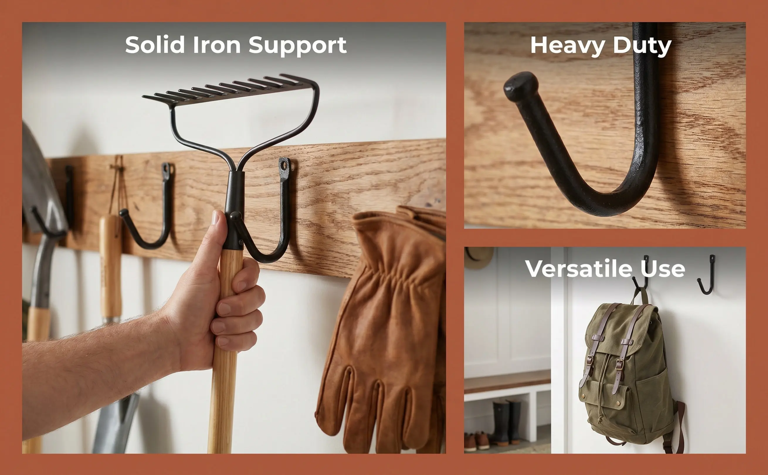 20Pcs Strong Hooks Heavy Duty Wall Mounted Garage Storage Hanging Tool Organizer Rack Hooks Gardening Tools Hook