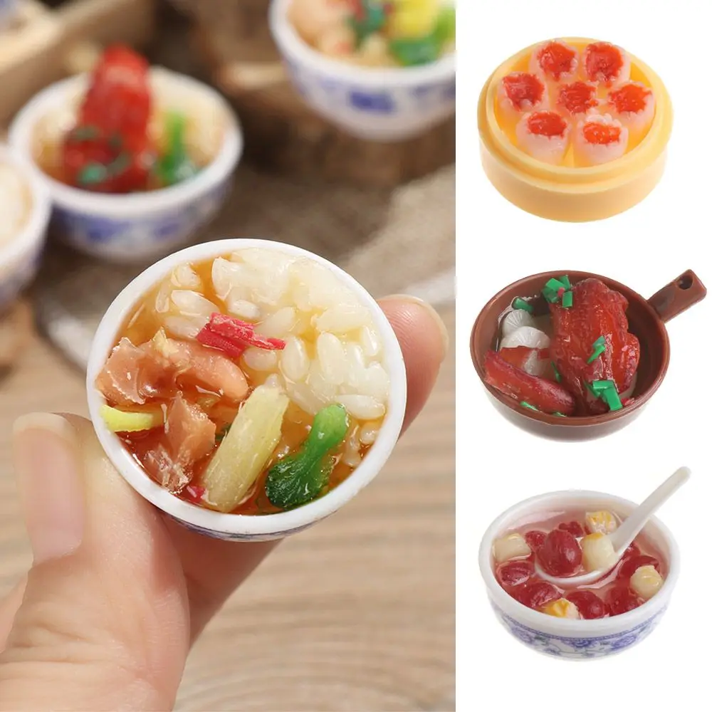 1PC Willekeurige Chinese DIY Speelgoed Rijst Gebak Braadpan Noedels Dessert Miniatuur Poppenhuis Poppenhuis Decoratie Nep Voedsel Keuken