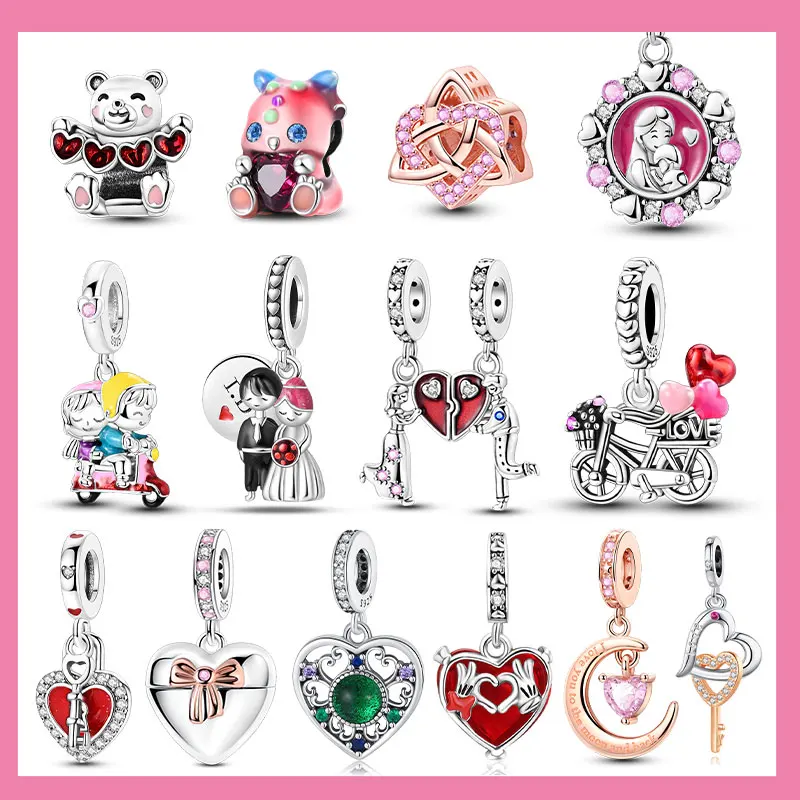 

Подвески из стерлингового серебра 925 пробы на годовщину свадьбы, бусины в форме сердца для пары, подходят для оригинального браслета, ювелирные изделия своими руками, подарки для женщин