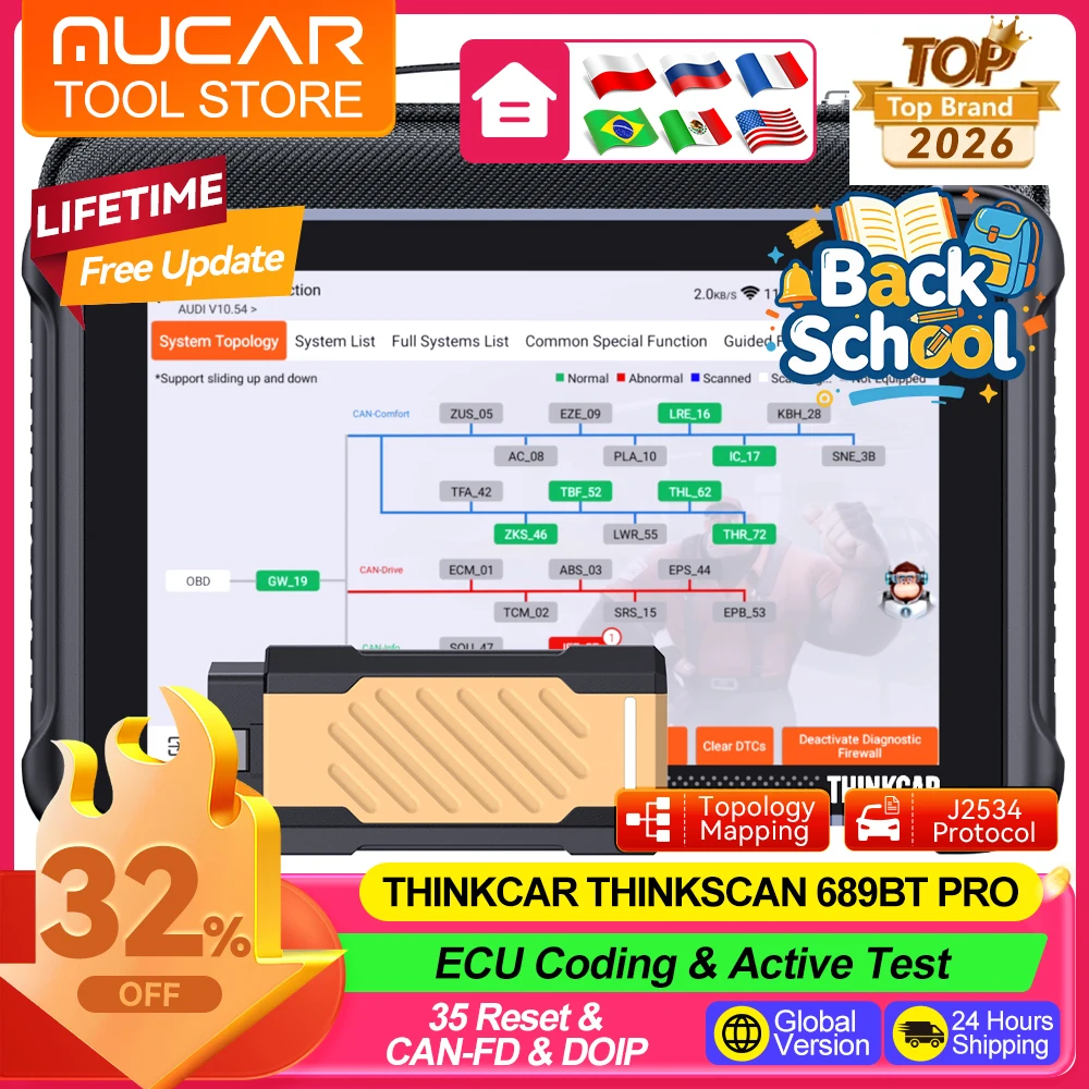 THINKCAR THINKSCAN 689BT PRO AI Diagnostic Tool Topology Mapping J2534 Protocol35 Reset Lifetime Free Update Thinkcar Scan Tool