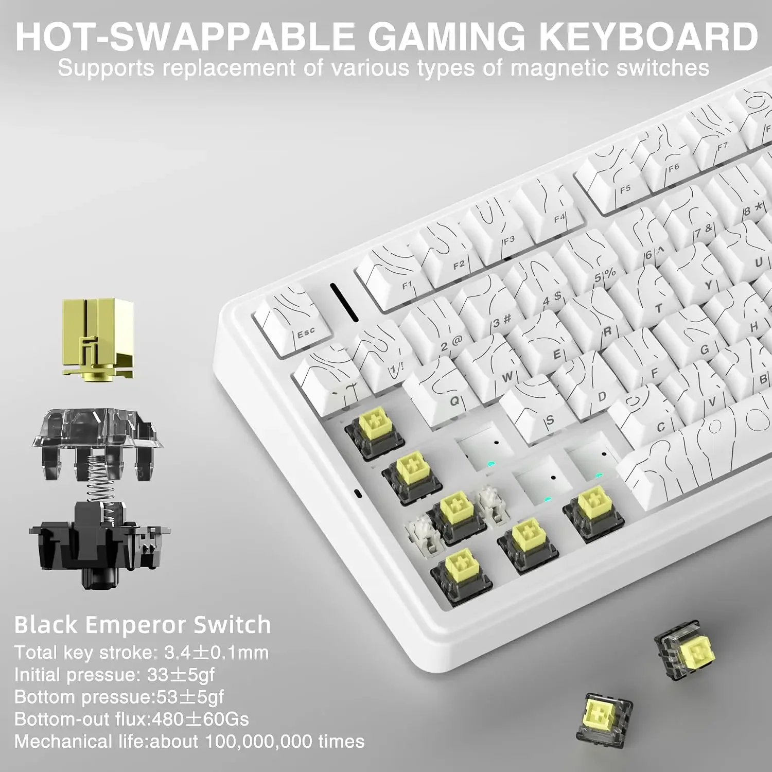 AULA F75 HE Magnetic Keyboard 75% Gaming Mechanical Keyboard Rapid Trigger Switch Adjustable Actuation Hall Effect RGB Wireless - view 3