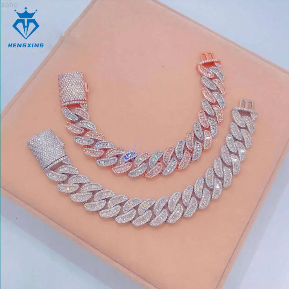 High Quality 18mm Hip Hop Cuban Chain Bracelet Vvs Moissanite Custom Gold Plating Rose Gold Italian Charm Bracelet