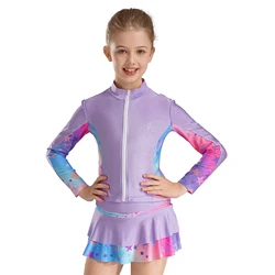 Kids Girls Figure Skating Costumes Sparkly Rhinestone Roller Ice Skating Jacket and Skater Skirt Athletic Golf Tennis Skort Set