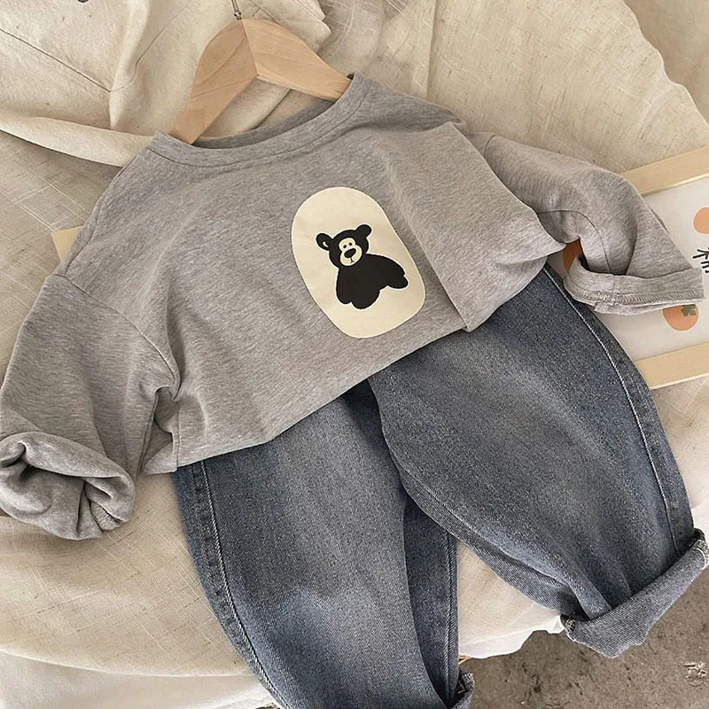 MILANCEL New Autumn Kids Cute T-shirt Children Cartoon Bear Leisure Bottom Shirt Girls Thin Style Loose Tee