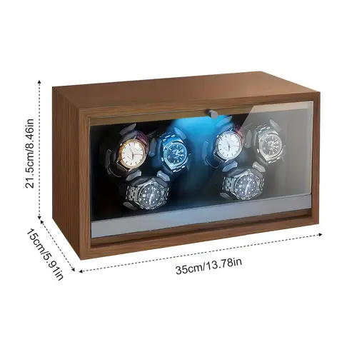 Imagen 2 del producto Bobinadora de reloj para relojes automáticos, agitador de reloj con 6/4/3/2 ranuras, caja de madera con súper Motor, luz LED azul, caja de presentación para joyería