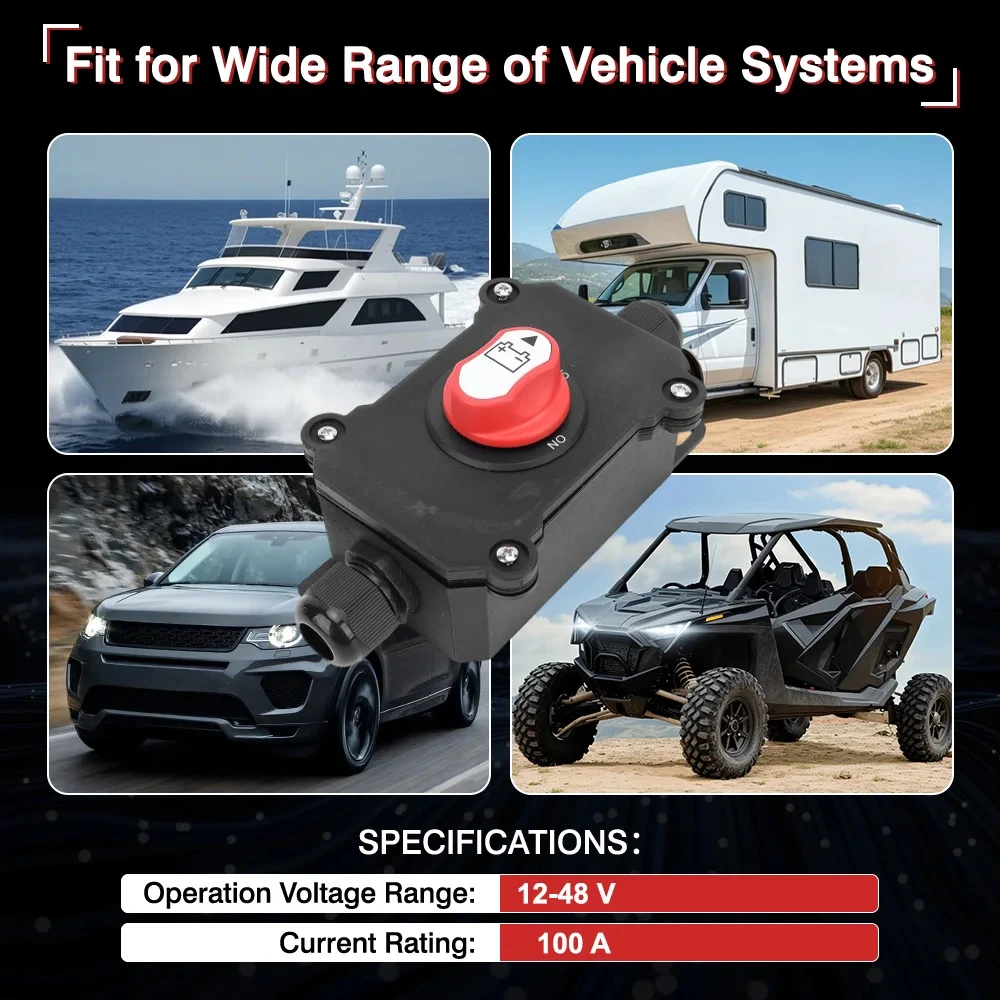 

Отключение аккумулятора Abs Ip67 Водонепроницаемый аккумулятор 100a Водонепроницаемый для лодок Система питания Транспортные средства Rvs